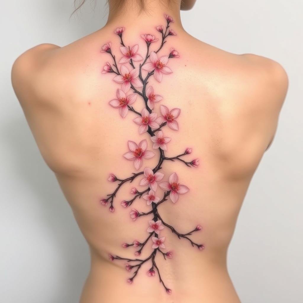 cherry blossom spine tattoo ideas