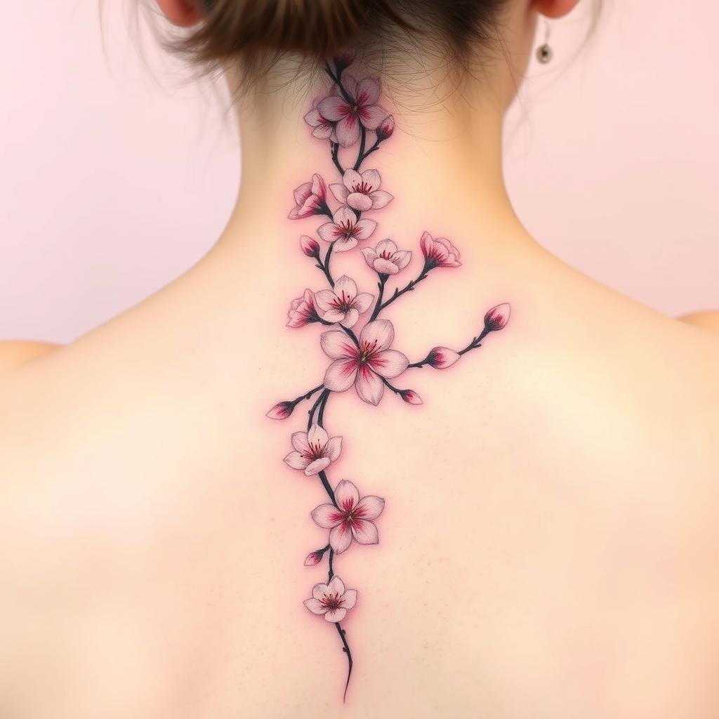 cherry blossom spine tattoo ideas