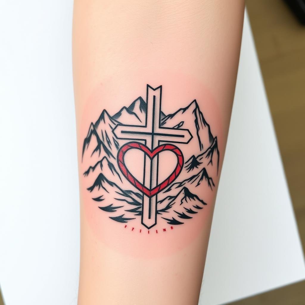 cross and mountain tattoo