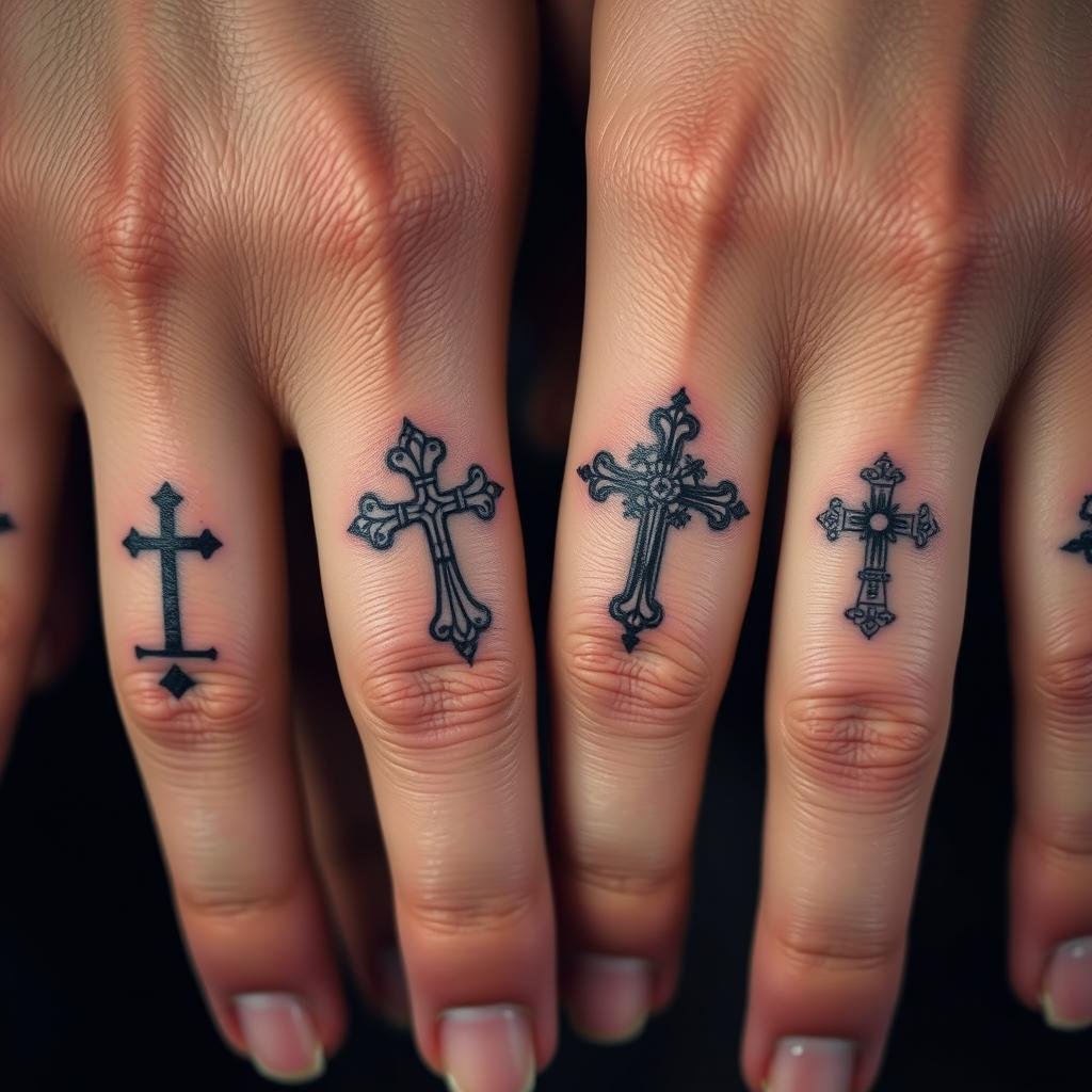 cross finger tattoos