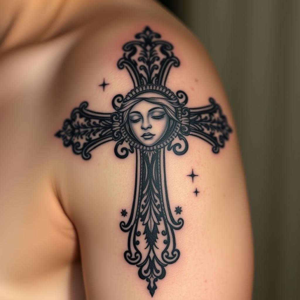 cross necklace tattoo with nun