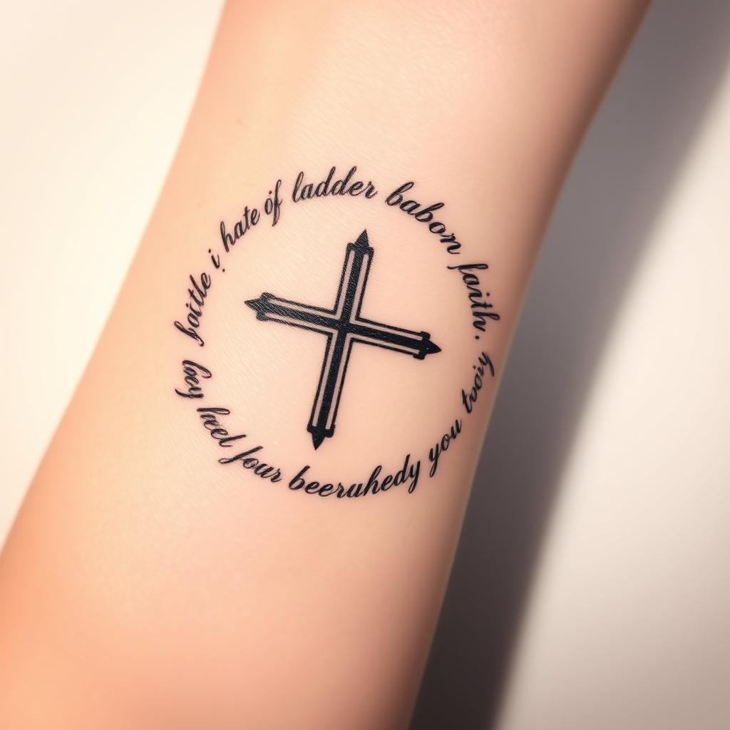 cross tattoo with words