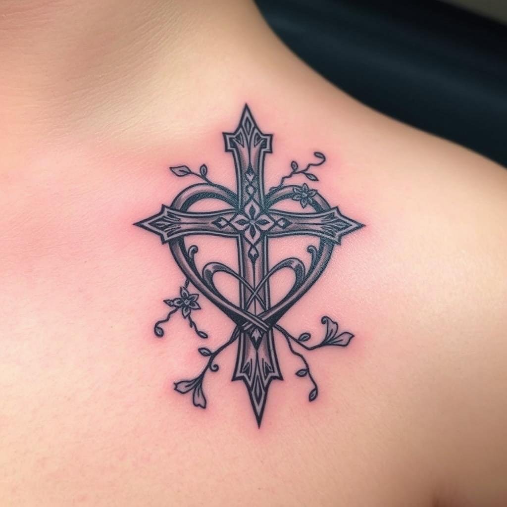 cross with heart tattoo