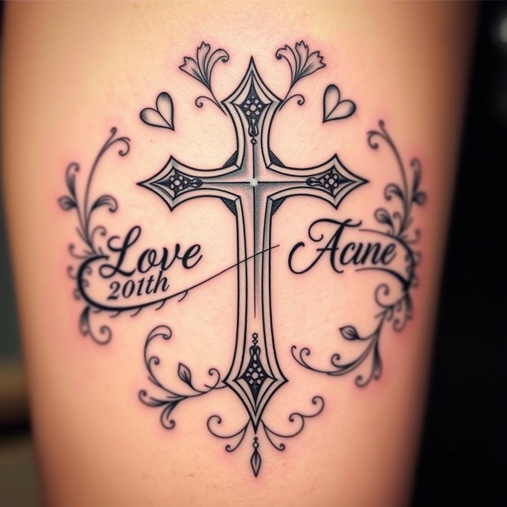 cross with names tattoo