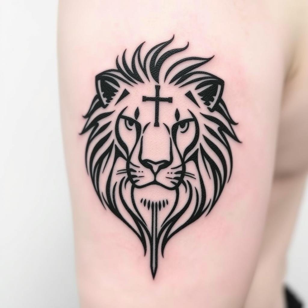 cultural lion cross tattoo