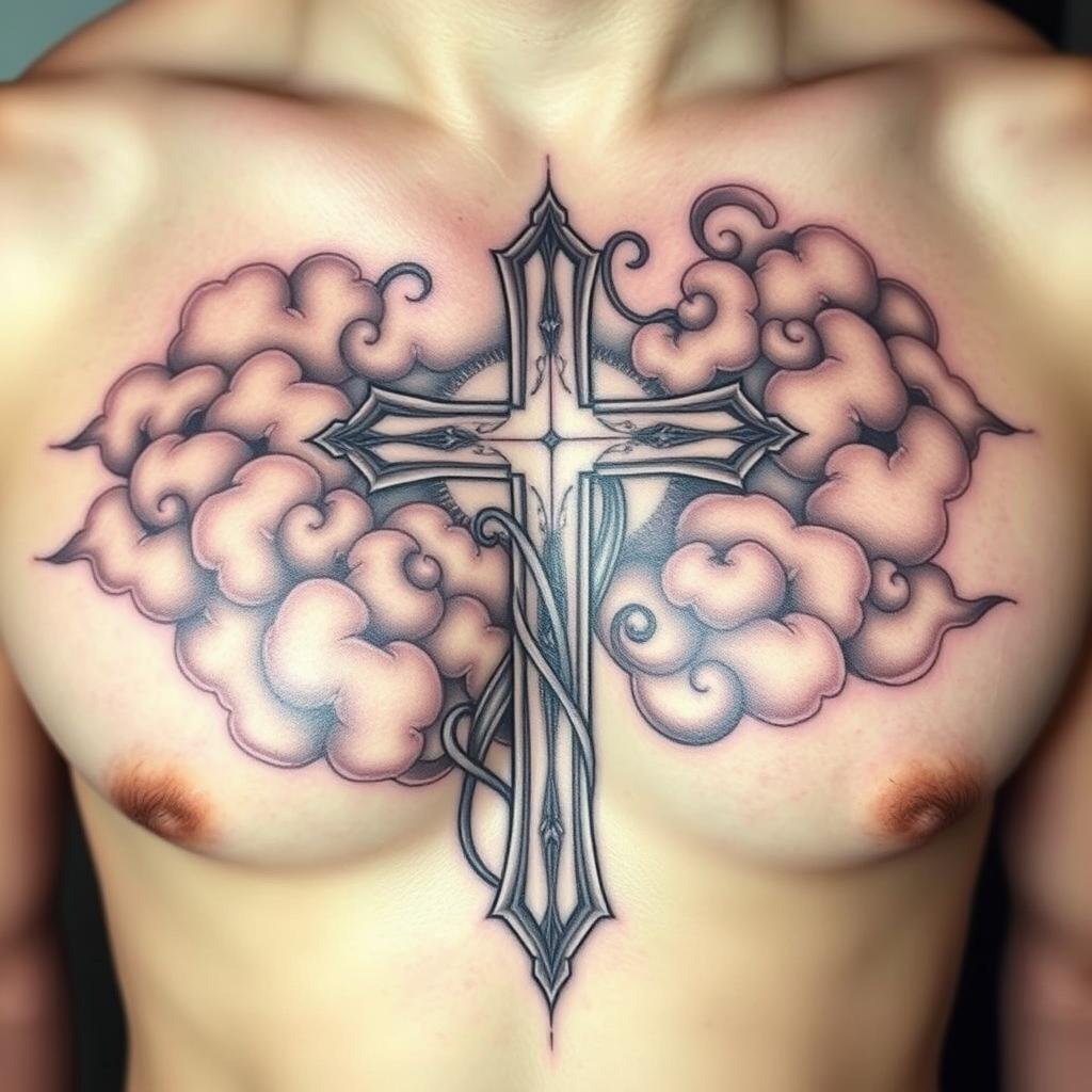 custom cross with clouds tattoo designs