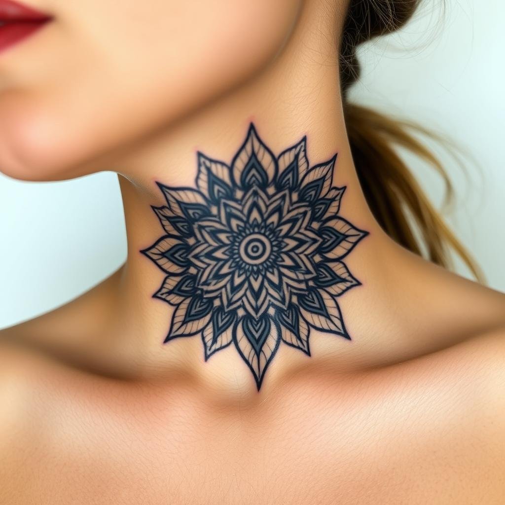 female mandala throat tattoos with meaning