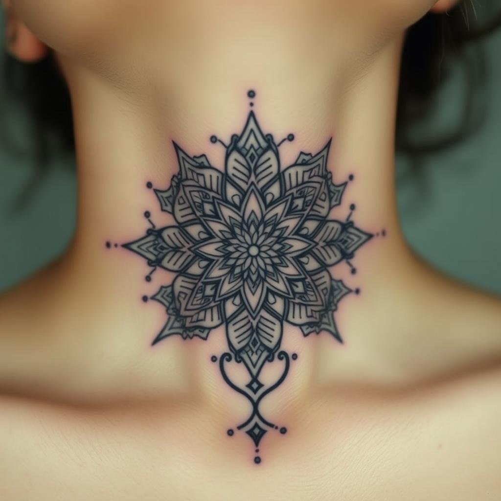 female mandala throat tattoos with meaning