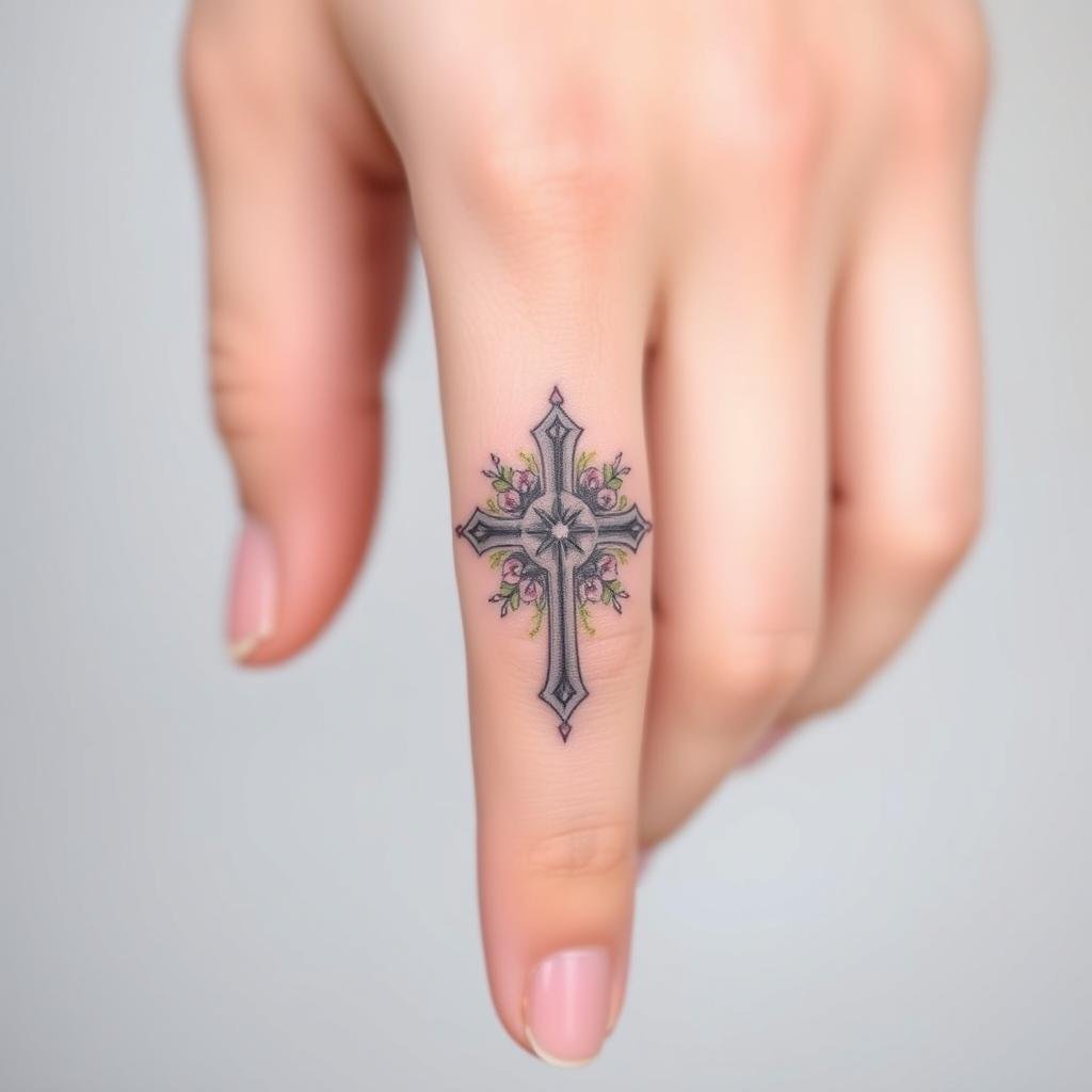 feminine cross finger tattoo