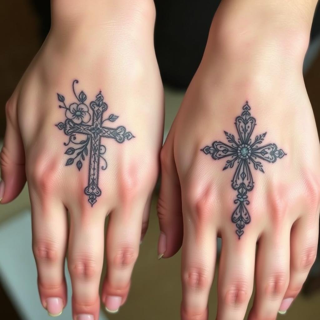 feminine cross hand tattoos