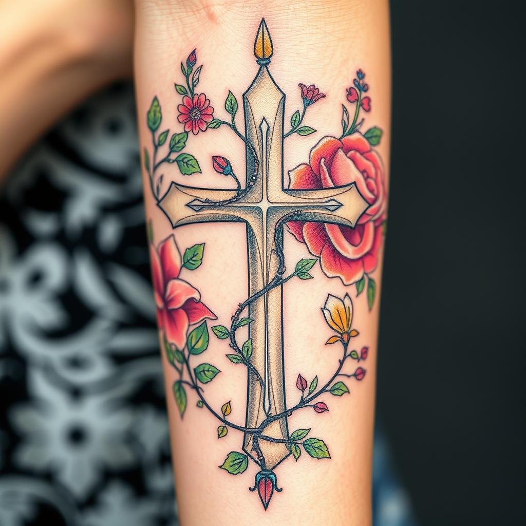 floral and leafy christian tattoos