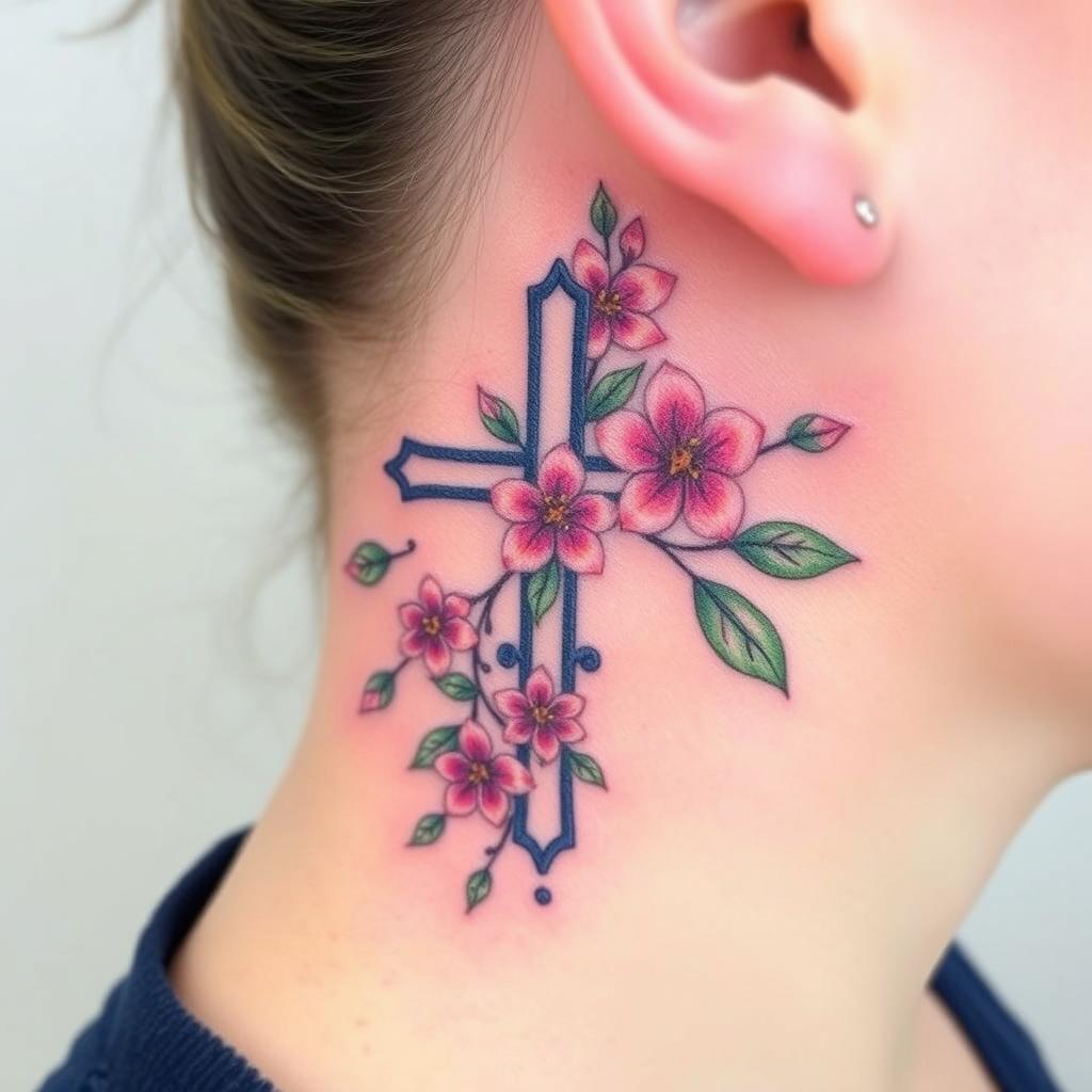 floral cross tattoo