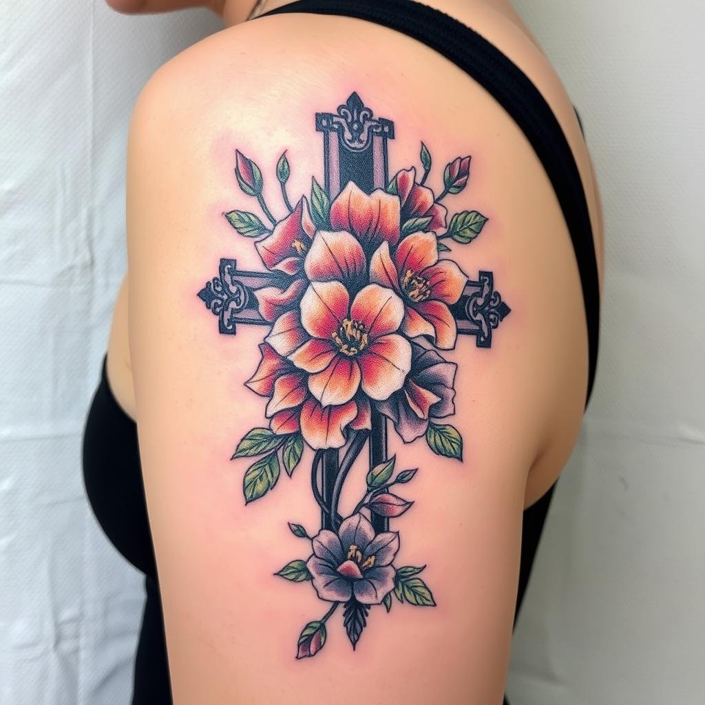 floral cross tattoos