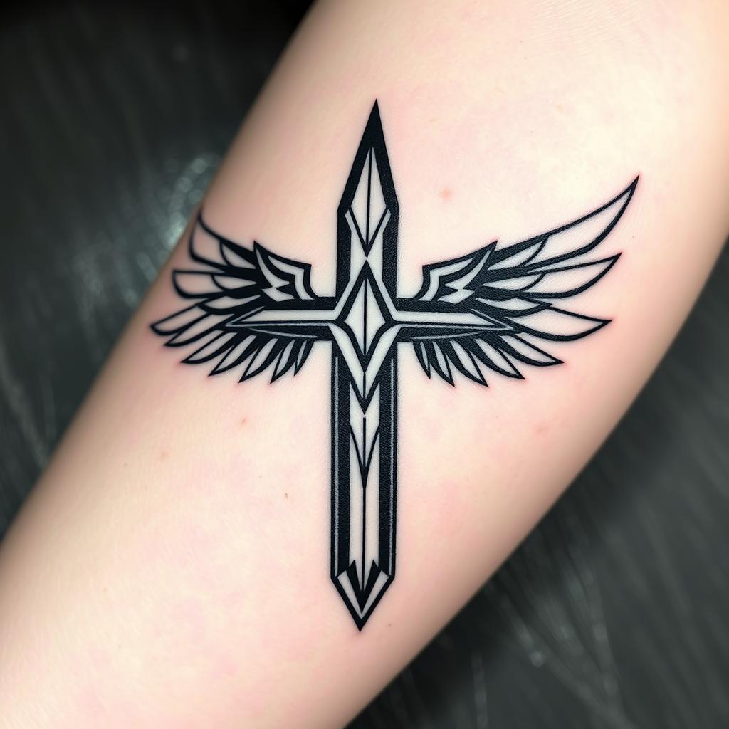 geometric cross with wings tattoo designs