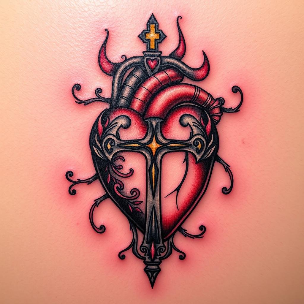 heart cross tattoo design