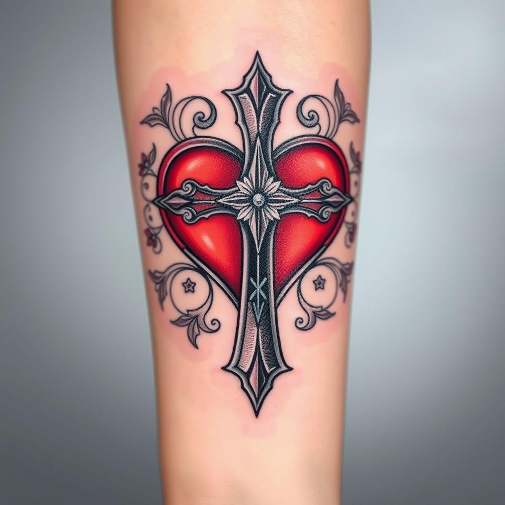 heart cross tattoo design