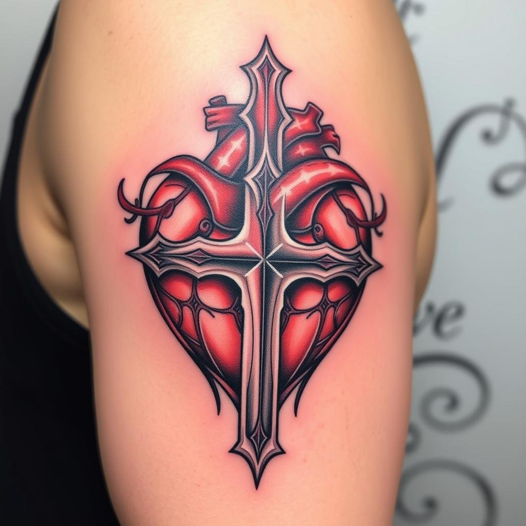 heart with cross tattoos