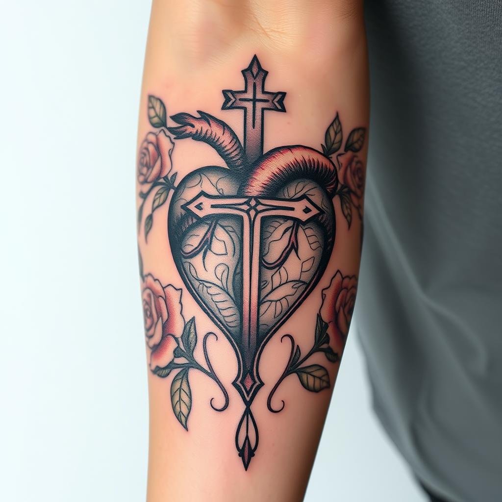 heart with cross tattoos