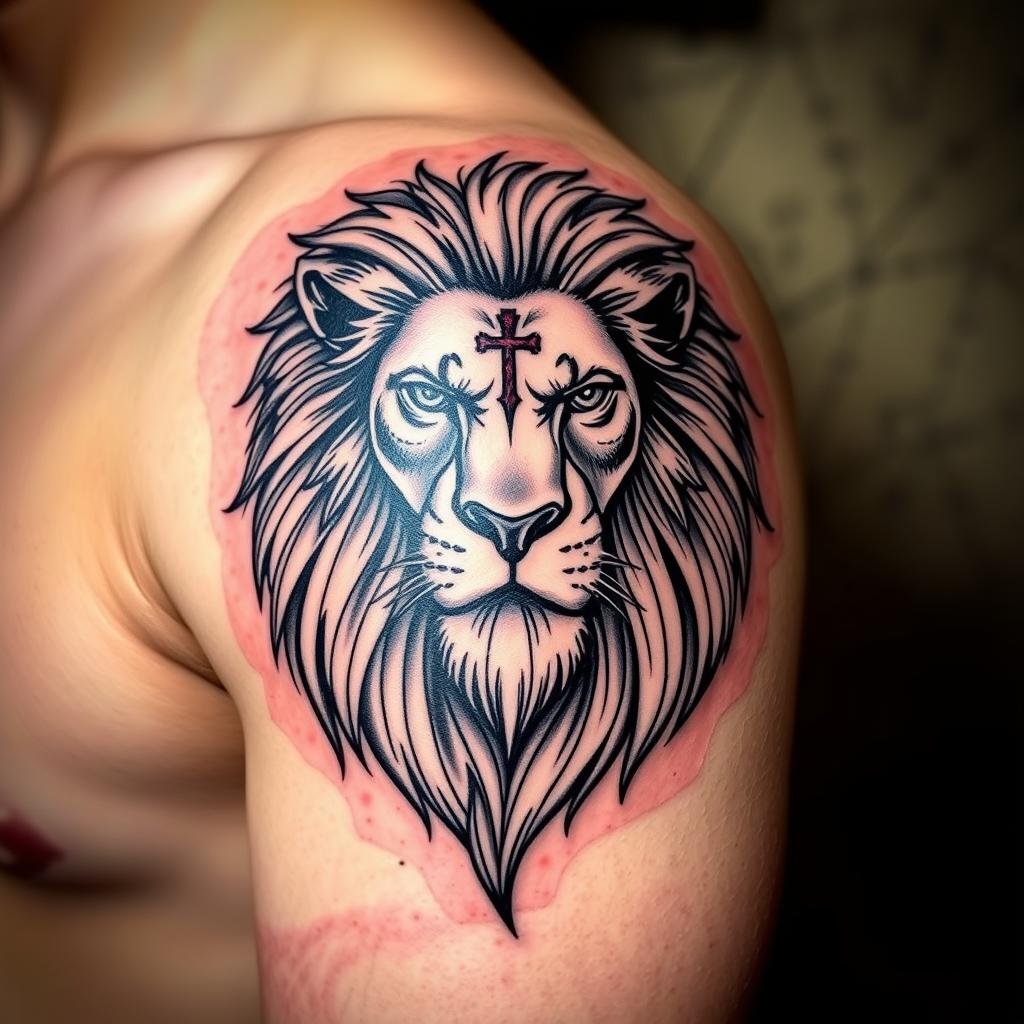 lion cross tattoo design