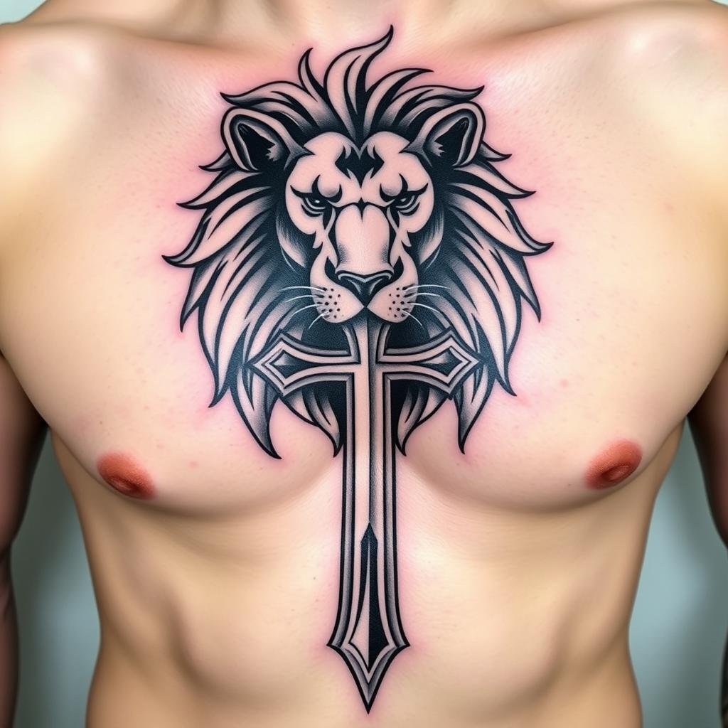 lion with cross tattoos