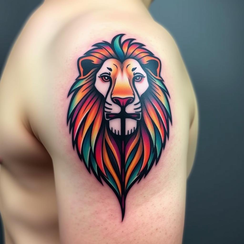 majestic lion cross tattoo