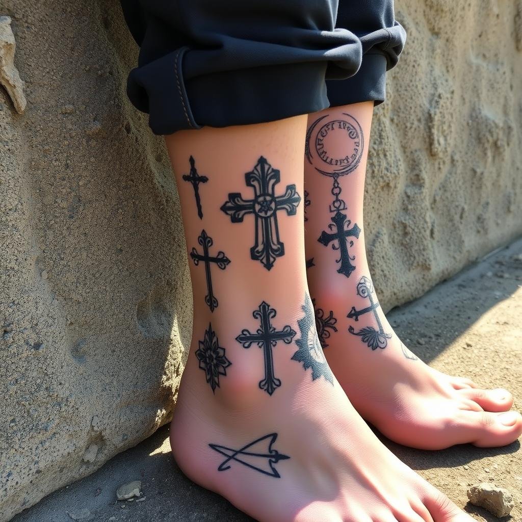 masculine cross ankle tattoos