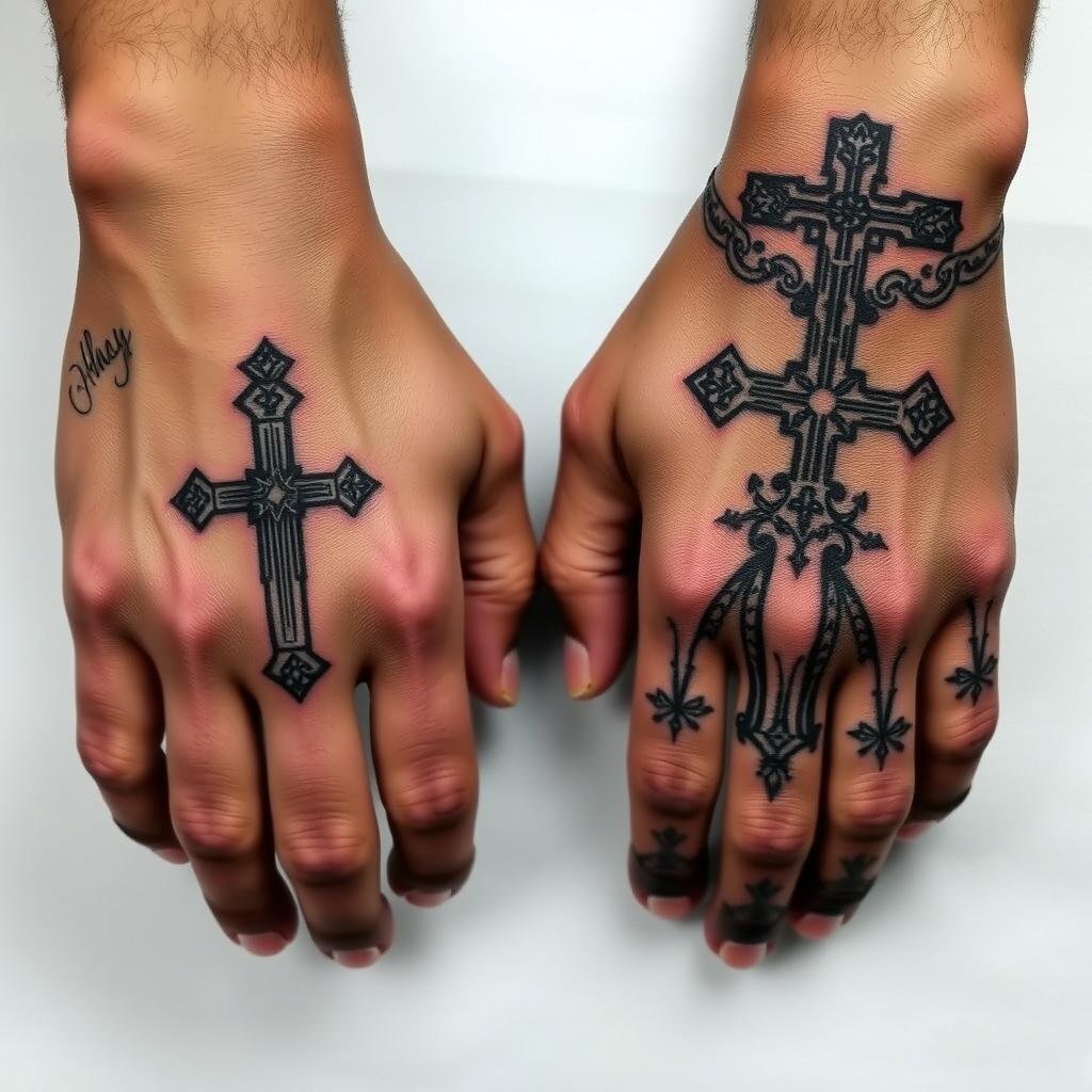 masculine cross hand tattoos