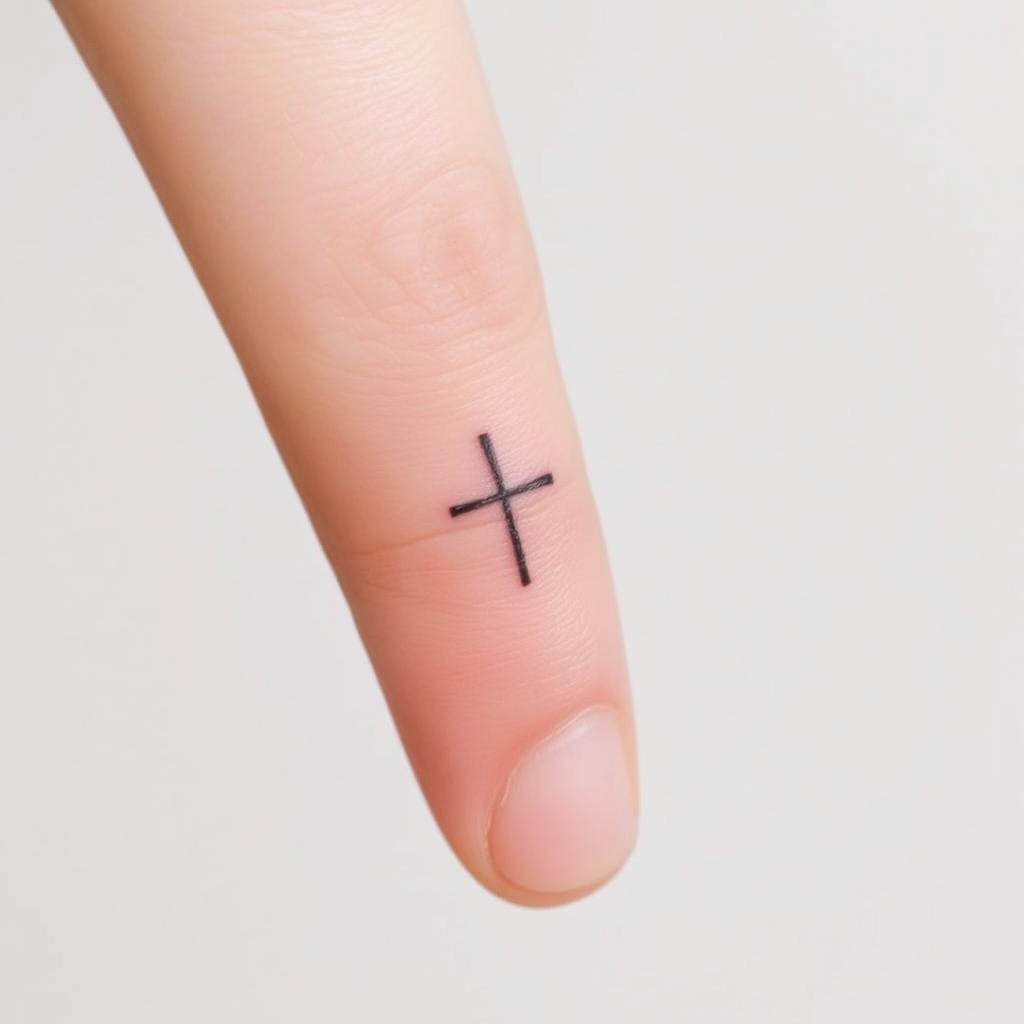 minimalist cross finger tattoo