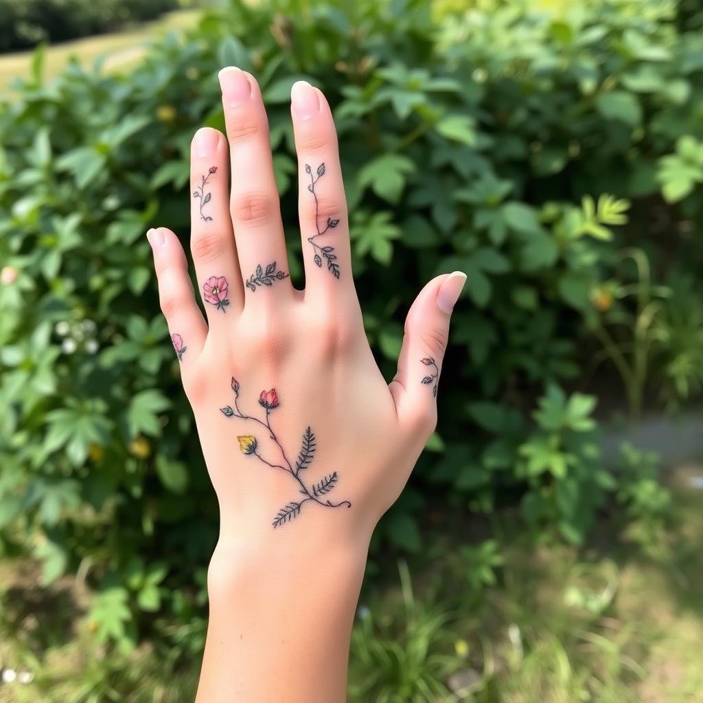 nature-inspired hand tattoos