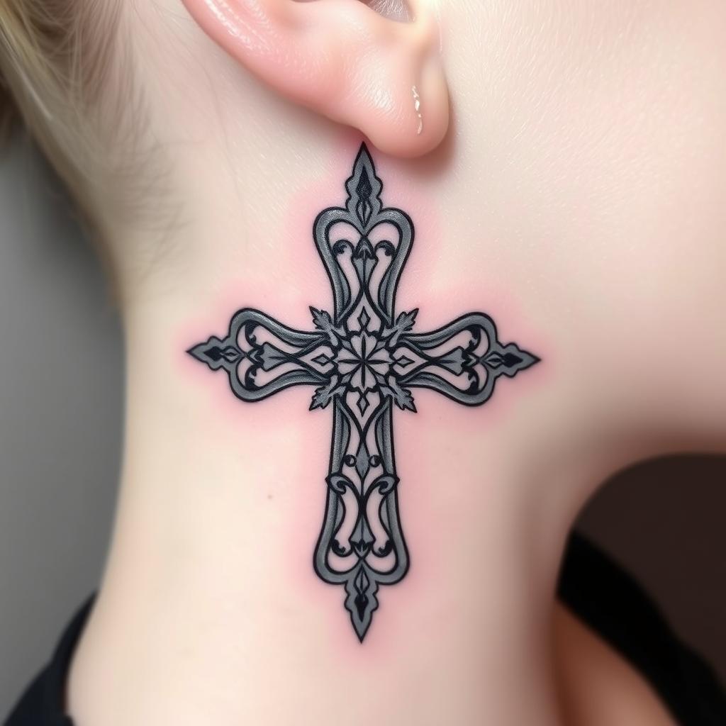 neck cross tattoos