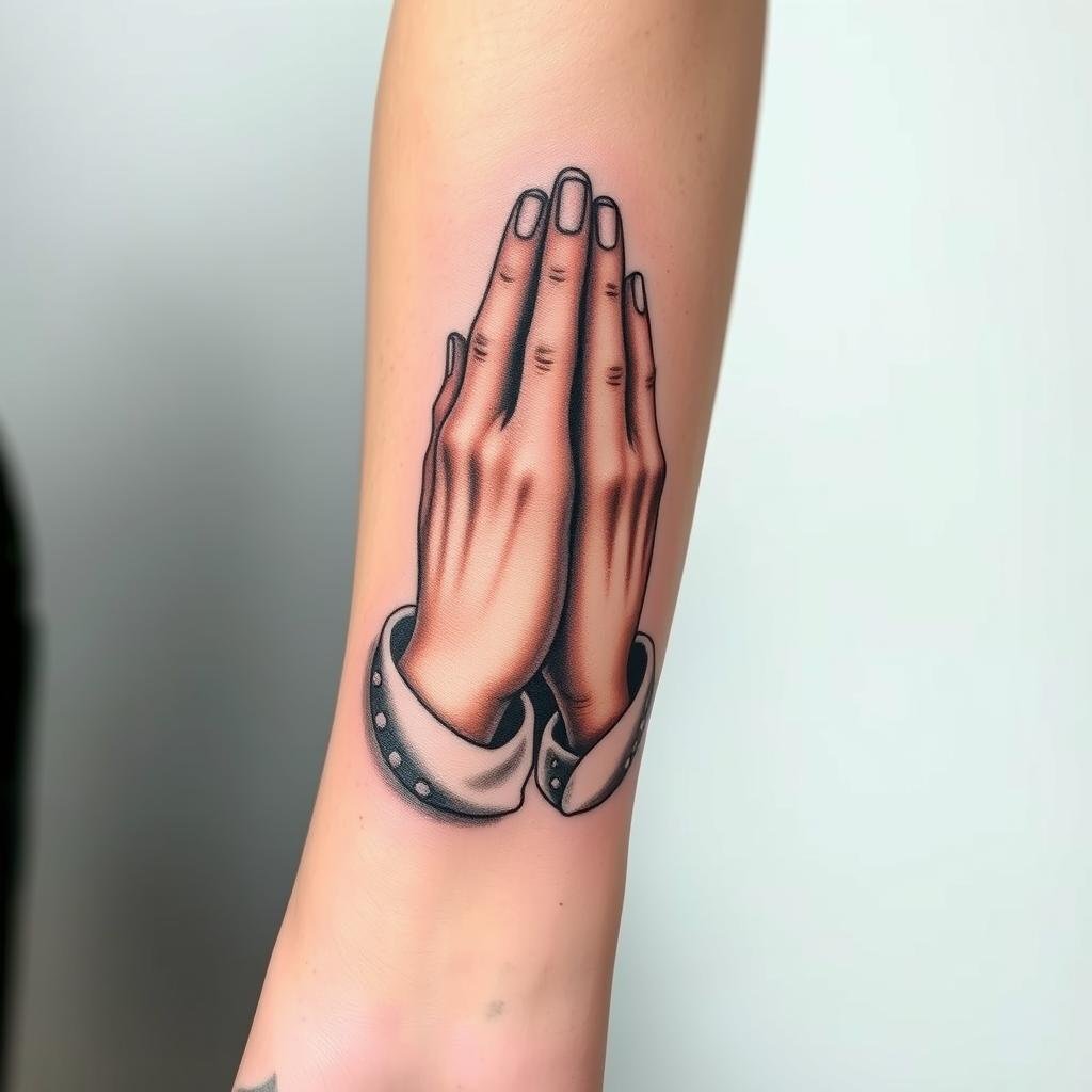 praying hands forearm tattoo