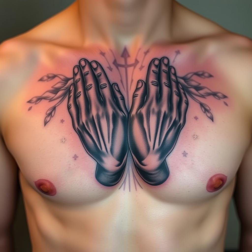 praying hands neck tattoo