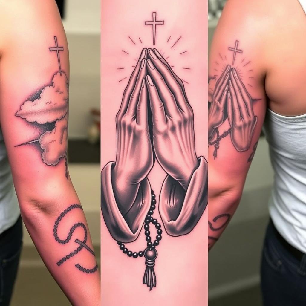 praying hands sleeve tattoo