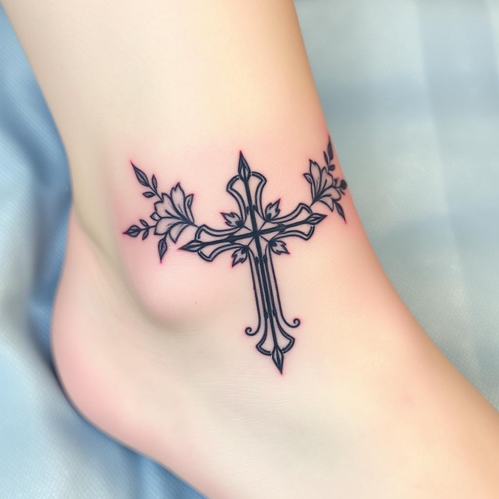 religious cross ankle tattoos