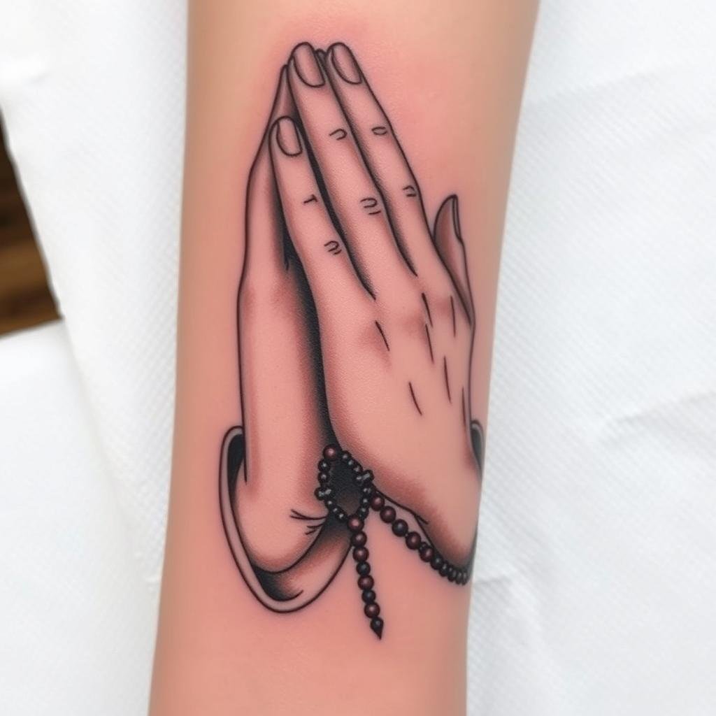 rosary praying hands tattoo