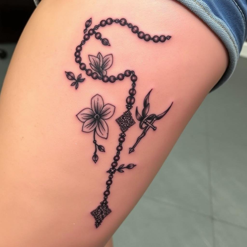 rosary thigh tattoos