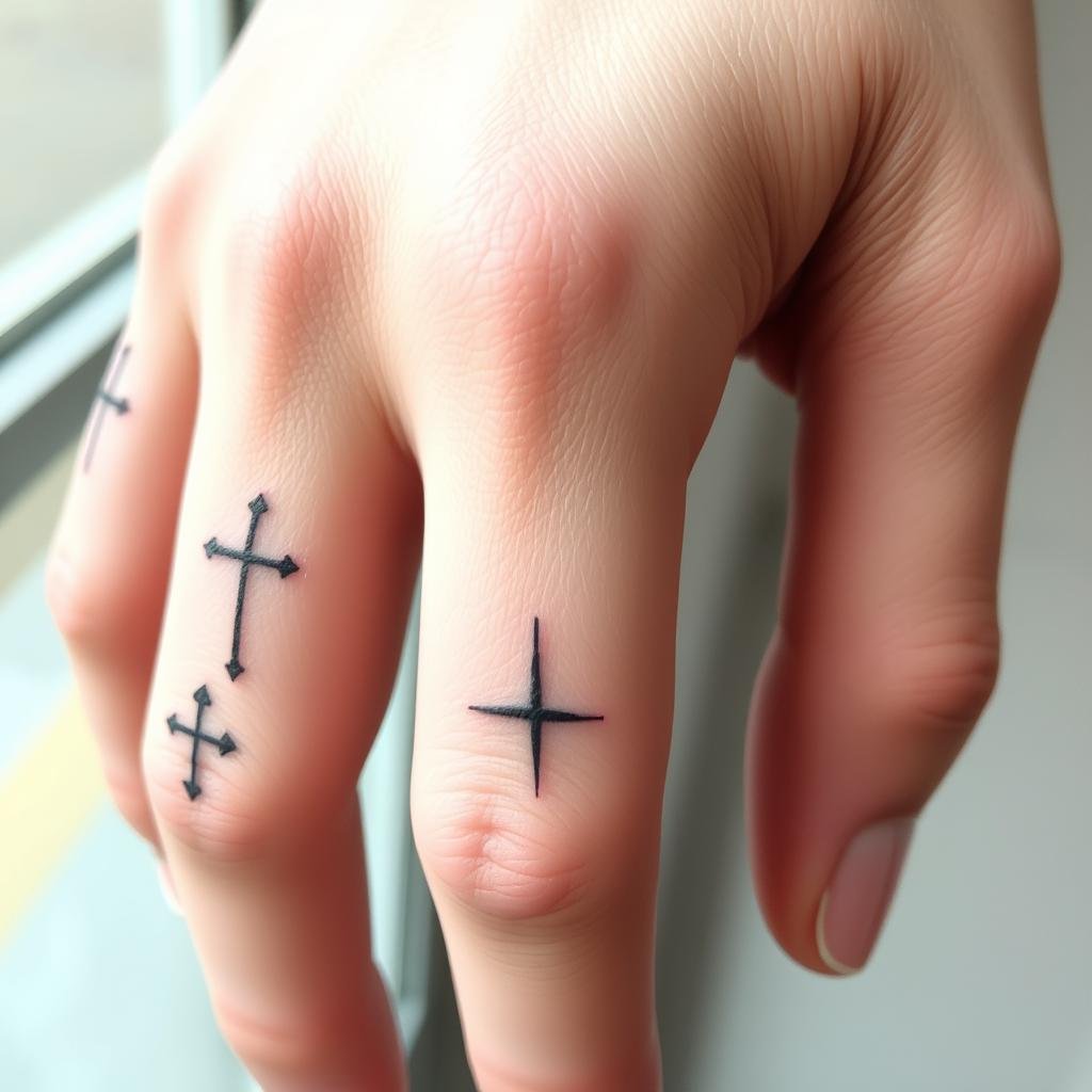 simple cross finger tattoos