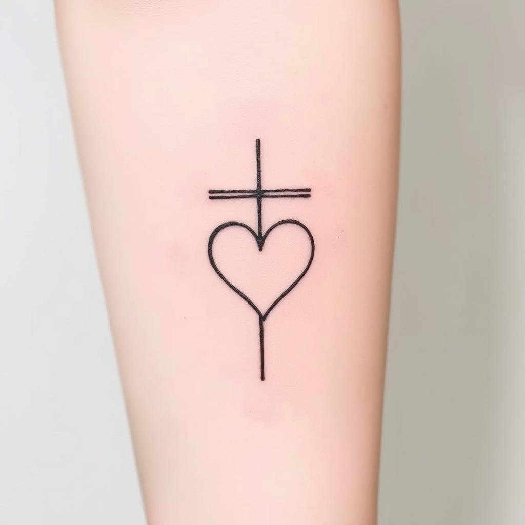 simple cross with heart tattoo