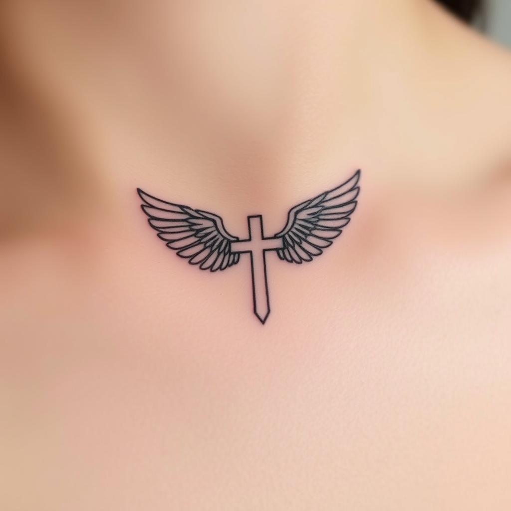 small and delicate cross with wings tattoo designs