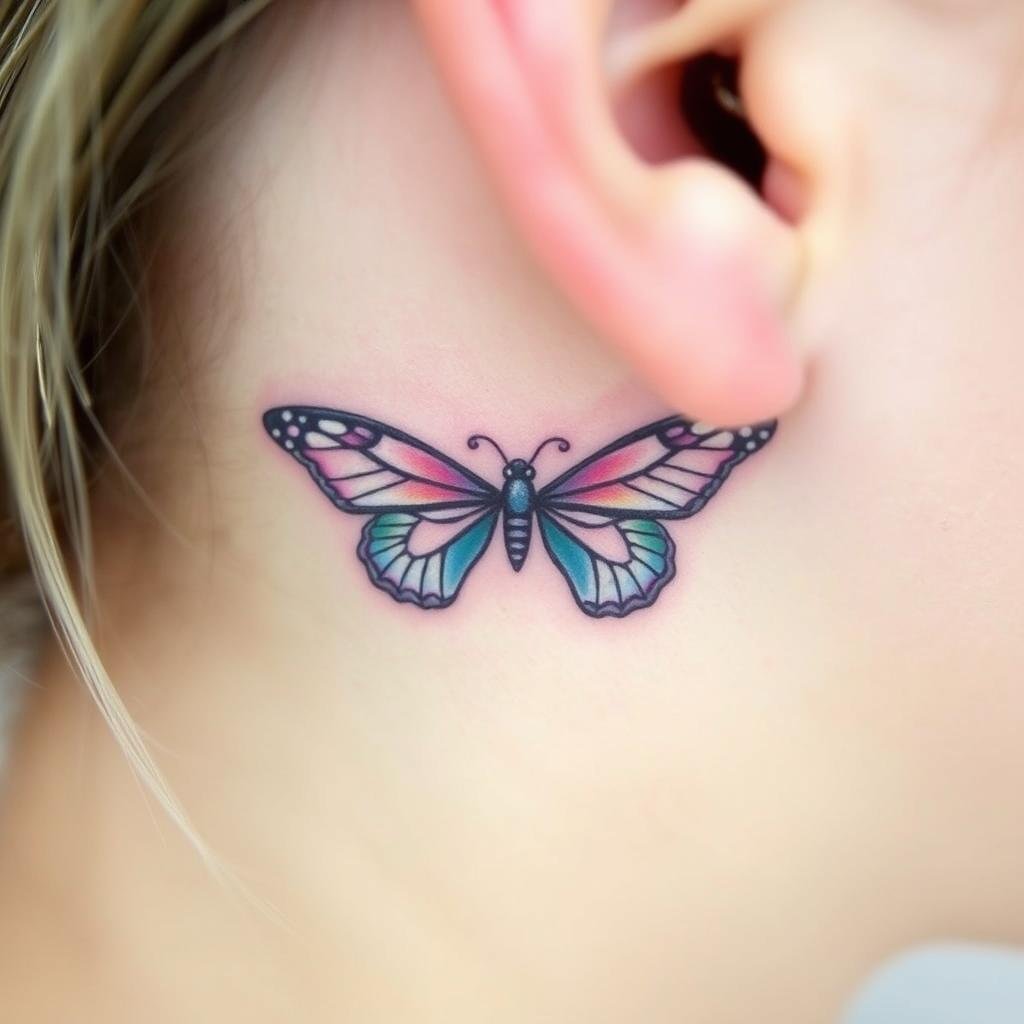 small butterfly tattoos on behind the ear