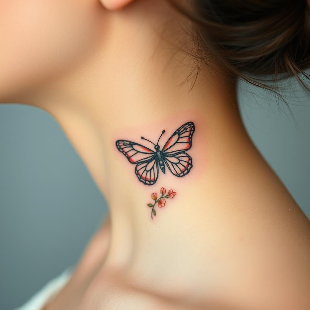 small butterfly tattoos on neck