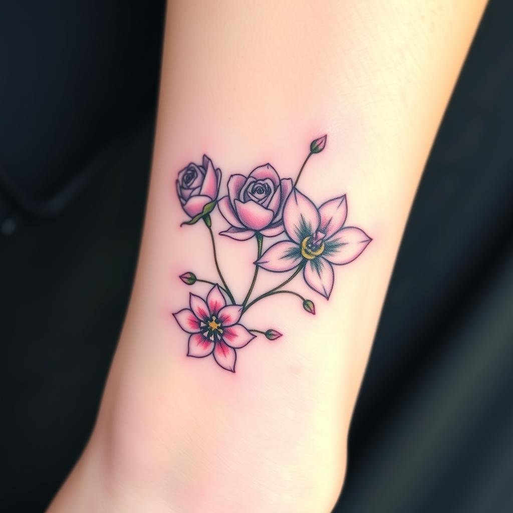 small colorful flower tattoos