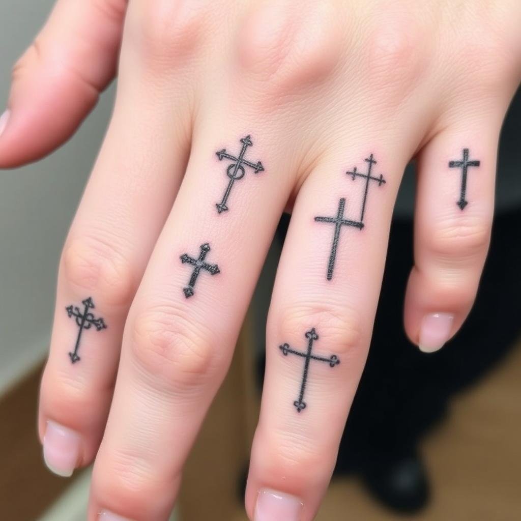 small cross tattoos for fingers