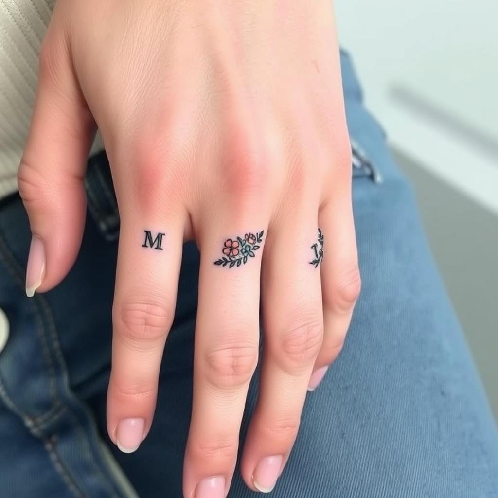 small finger tattoos with initials and names