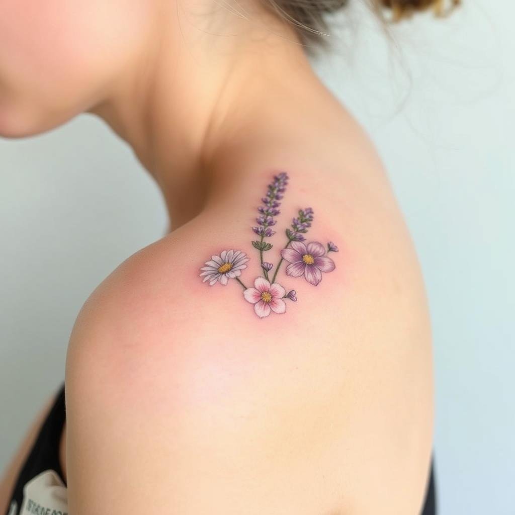 small flower tattoos on shoulder