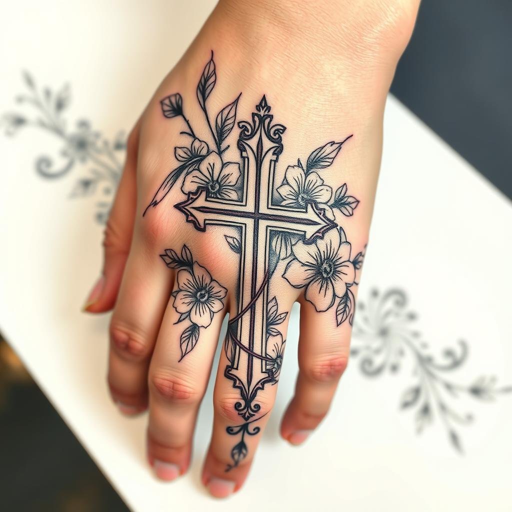 symbolic hand cross tattoos