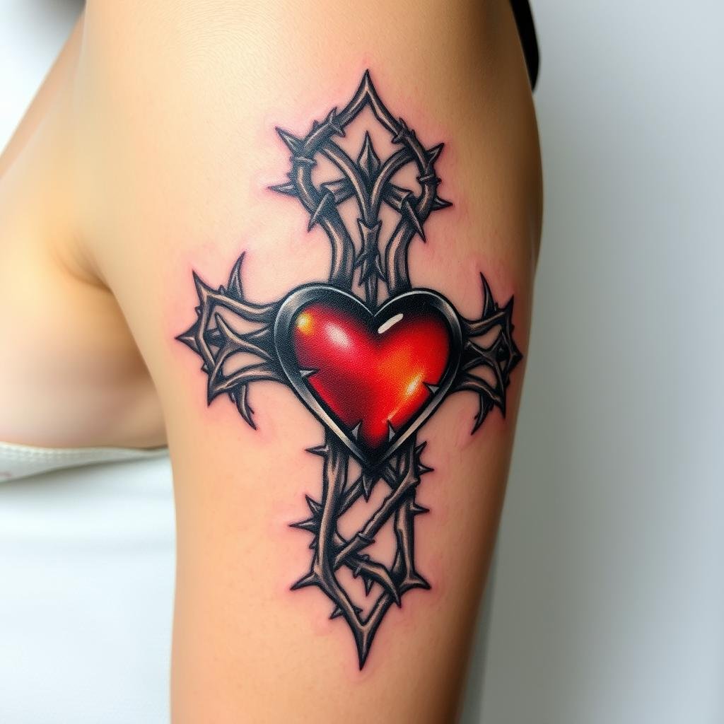 thorn cross with heart tattoo