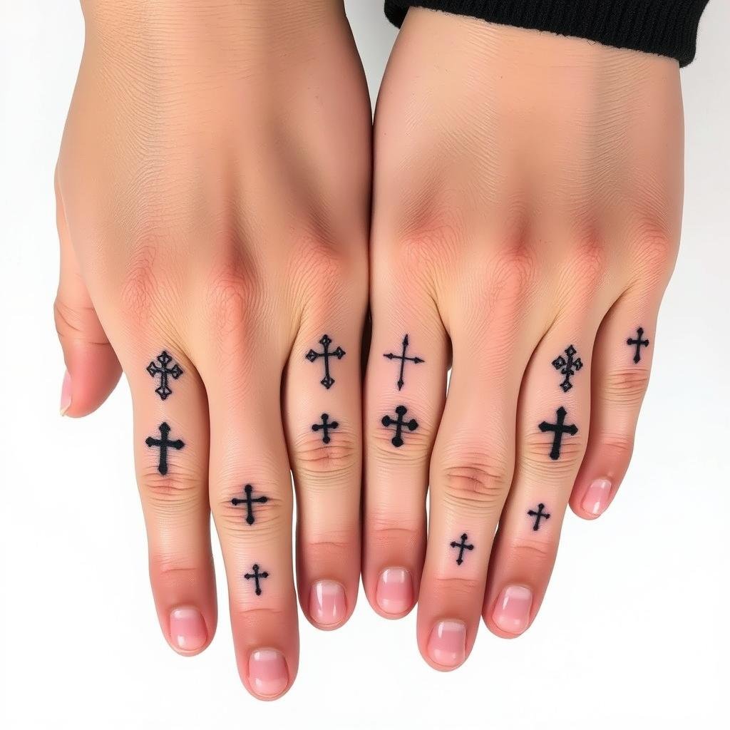 tiny cross tattoos on fingers