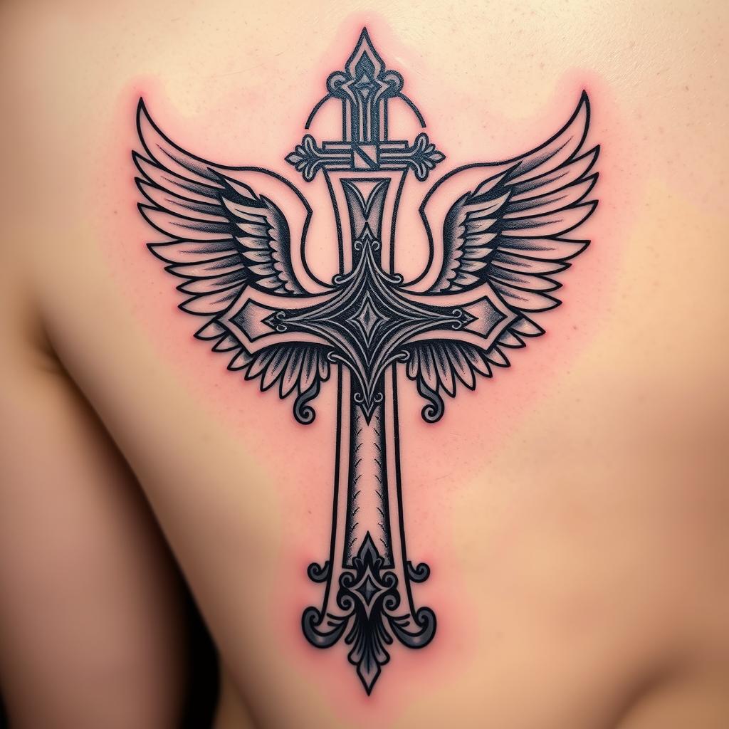 traditional cross with angel wings tattoo designs