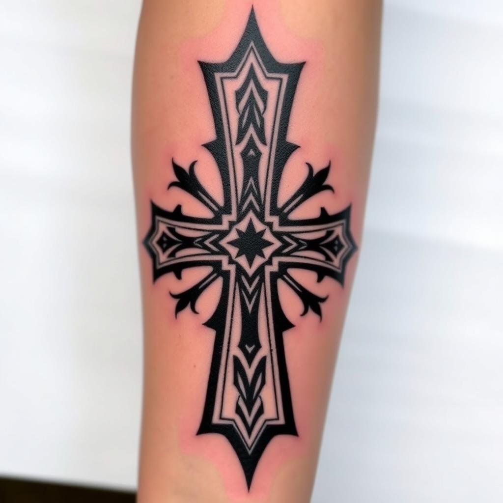 tribal black cross tattoo